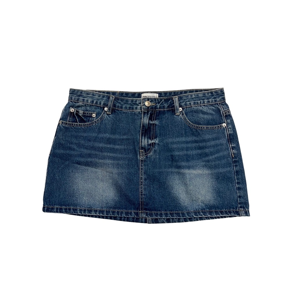 Princess Polly Medium Wash Blue Denim Casual Y2K Mini Skirt Size US 10